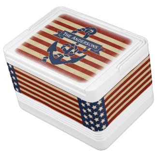 American Flag Nautical Anchor Stars and Stripes Igloo Ice Chest