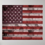 American Flag on Brick Wall Poster