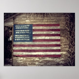 American flag on building print