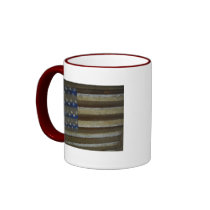 AMERICAN FLAG PAINTED ON RUSTY TIN MUG