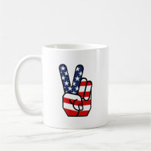 American Flag Peace Hand Coffee Mugs