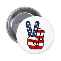 American Flag Peace Hand Pinback Button