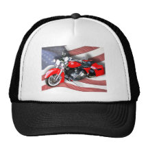 American Flag & Red Touring Bike Trucker Hat