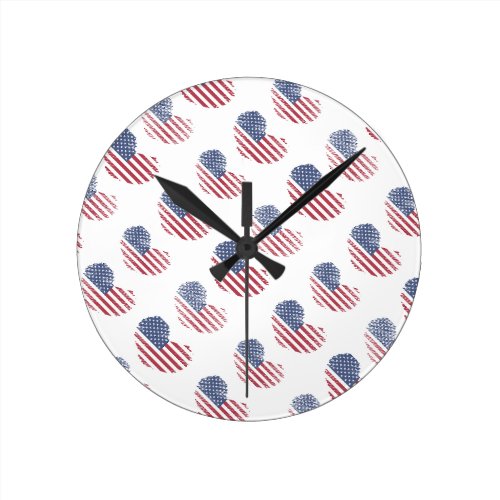 American Flag Rustic Heart Print Round Clock