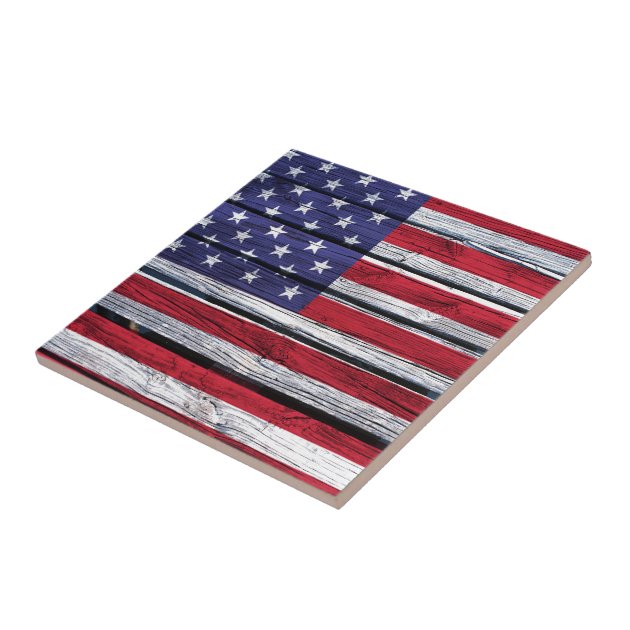 American Flag Rustic Wood Ceramic Tile | Zazzle