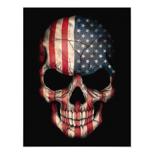 American Flag Skull on Black Personalized Invite