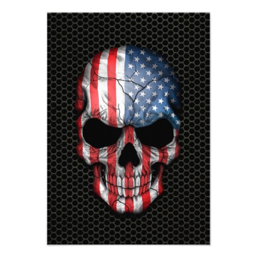 American Flag Skull on Steel Mesh Graphic Personalized Invite