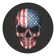 American Flag Skull on Steel Mesh Graphic Round Stickers
