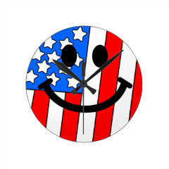 American Flag Smiley Face Wall Clock
