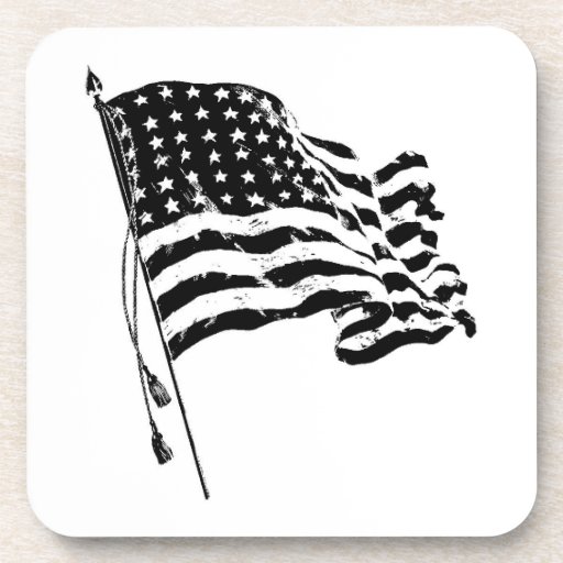 American Flag, Stars and Stripes in black & white Drink Coasters Zazzle