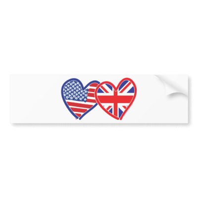American Flag/Union Jack Flag Hearts Bumper Stickers by Incatneato