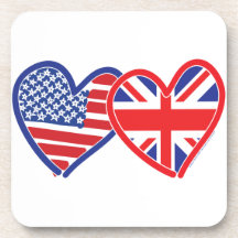 American Flag Union Jack Flag Hearts Coasters