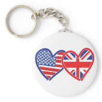 American Flag/Union Jack Flag Hearts Key Chains