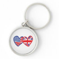 American Flag/Union Jack Flag Hearts Key Chains