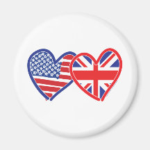 American Flag/Union Jack Flag Hearts Fridge Magnets