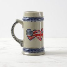 American Flag/Union Jack Flag Hearts Mug