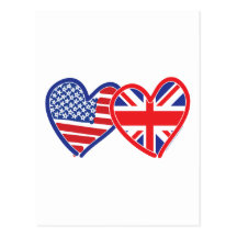 American Flag/Union Jack Flag Hearts Post Card