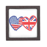 American Flag Union Jack Flag Hearts Premium Keepsake Box