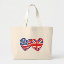 American Flag Union Jack Flag Hearts Tote Bag