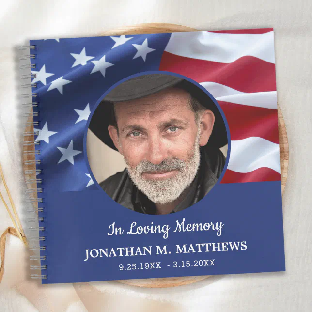 American Flag Veteran Memorial Funeral Guest Book Zazzle