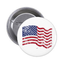 American Flag Waving - Distressed Pinback Buttons