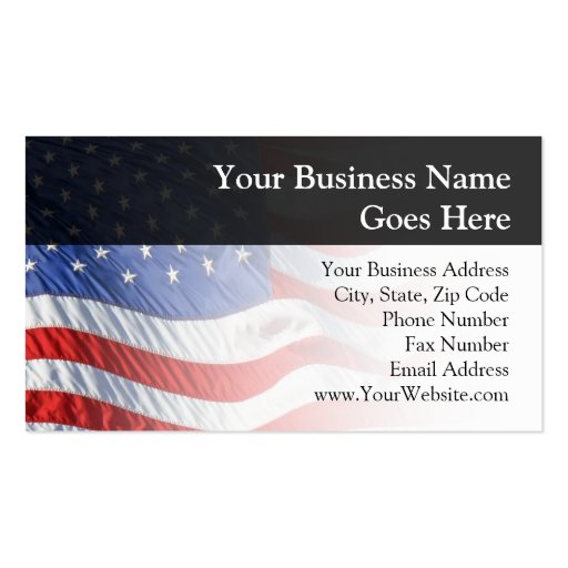 American Flag, Waving in Wind Business Card Template (front side)