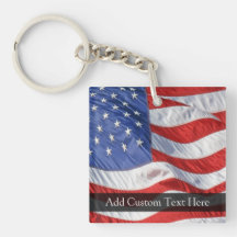 American Flag, Waving in Wind Square Acrylic Key Chains