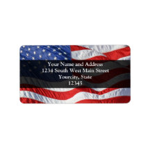 American Flag, Waving in Wind Personalized Address Label