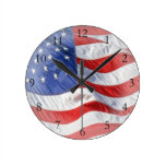 American Flag, Waving in Wind wall clocks