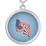 American Flag Whirlwind Flow Silver Necklace Custom Jewelry
