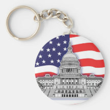 American Flag with The U.S. Capitol Building Keychains