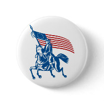 American general riding horse with Flag Pinback Button