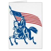 American general riding horse with Flag Greeting Cards