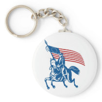 American general riding horse with Flag Key Chain