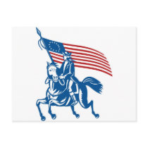 American general riding horse with Flag Post Card