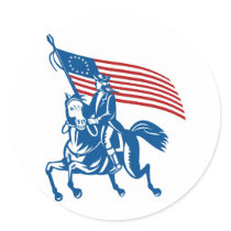 American general riding horse with Flag Round Sticker