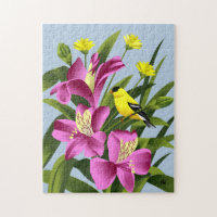 American Goldfinch and Alstroemeria Flower Art Puzzle