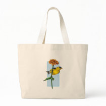 American Goldfinch and Zinnia flower Canvas Bags