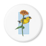 American Goldfinch and Zinnia flower Fridge Magnets