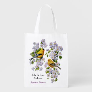 American Goldfinches & Pink Apple Blossoms Market Tote