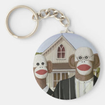 American Gothic Sock Monkeys Keychain