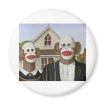 American Gothic Sock Monkeys Fridge Magnet