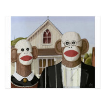 American Gothic Sock Monkeys Post Card