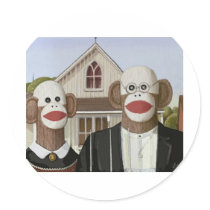 American Gothic Sock Monkeys Sticker