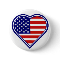 American Heart Shape Flag Button