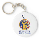 American hunter aiming shotgun rifle flag key chain