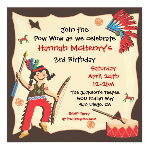 American Indian Girl Birthday Party Invitation