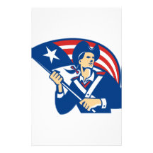 American Patriot Minuteman With Flag Retro Stationery Design