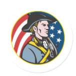 American Patriot Minuteman With Flag Retro Round Sticker