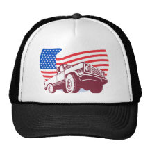American Pickup truck with flag stars and stripes Mesh Hats